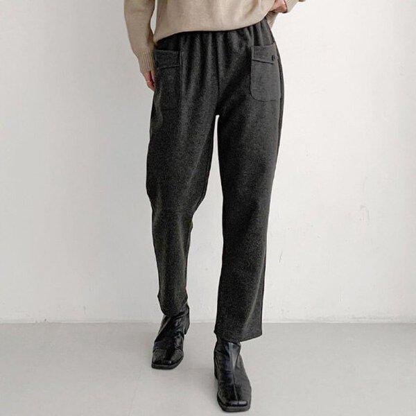 （PT）ポケットボタン起毛パンツ 冬 女性 起毛 バンディング