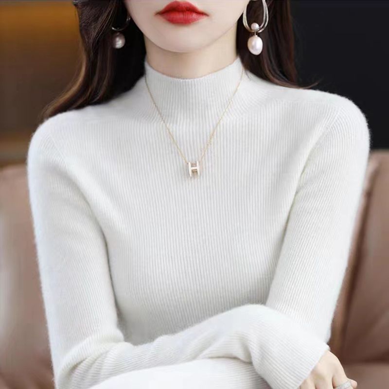 新しい高級フェイクウールセーターハイネックベースレイヤー秋冬セーターレディーススリムフィット厚手で暖かいプルオーバーニットウェア