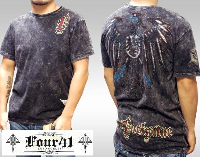 Four41 Los Angeles フォーフォーティーワン メンズ ラインストーン Tシャツ ブラックエンペラー ブラック M-07 スワロフスキー インポート LA セレブ ブランド ストリート