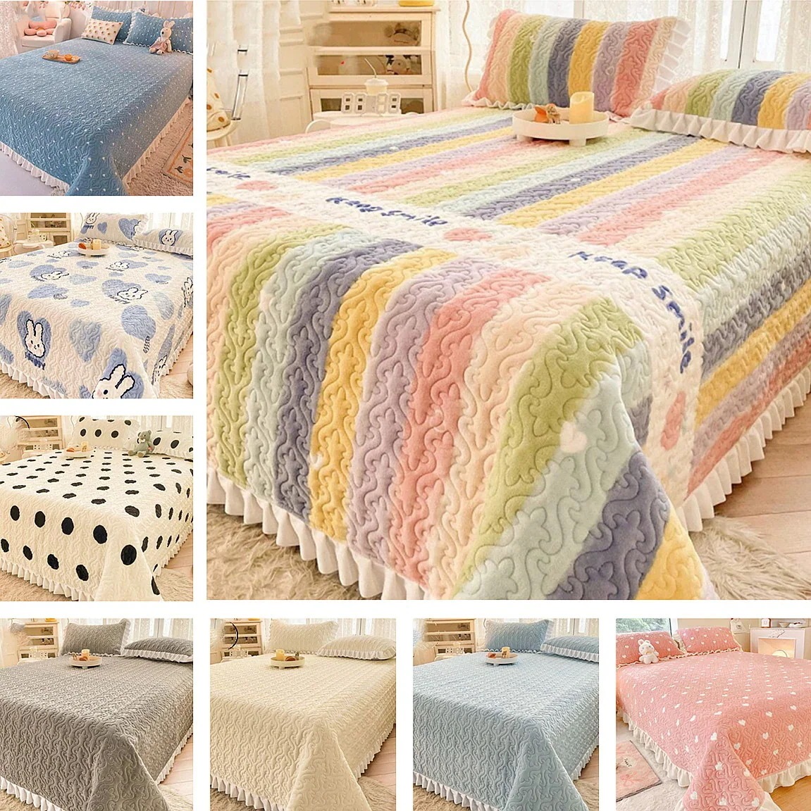 工ガ割-韓国ファッション の暖かさ ブリリアットウォーマーのシーツ ベッドカバー シングル 四用 キルティング布団 牛乳の絨緞 滑り止め 毛布