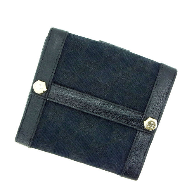 Wホック財布 /二つ折り GG柄 ブラック 中古