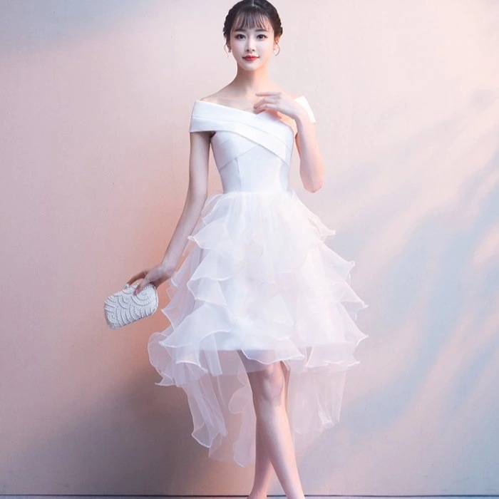 フェアリー ホワイト イブニング ドレス 女性らしさ 花嫁介添人ドレス 通常は新年の宴会ホスト ダブテール プリンセス ドレスで着用できます 母の日 母の日-0008740