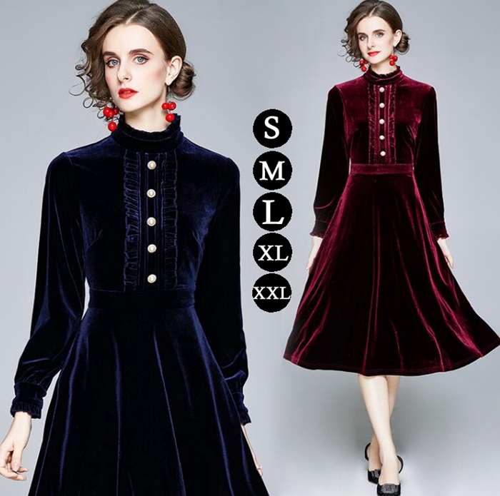 パーティードレス　結婚式 ワンピース ベロア ベルベット ワンピース ベルベット ワンピース 結婚式 ワンピース パーティードレス 大人ドレス 二次会　結婚式ワンピース　ワンピース パーティードレス