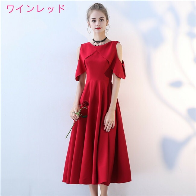 4色入荷 ミデイアム丈　ミディアム丈　ミディアムドレス 二次会ドレス フォーマルドレス　春 夏 秋 冬 パーティドレス 二次会 2次会 レース 成人式 同窓会 謝恩会 大学生 服装 入学式 卒業式