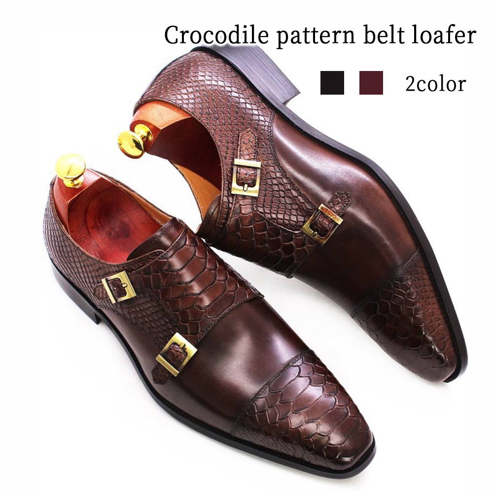 ビジネスシューズ メンズ クロコダイル柄ベルト付きローファー 冬 人気 ブランド 滑らない 春 走れる 紐 夏 靴 防水 ストレートチップ ショートブーツ ウォーキング 歩きやすい OFF レザー 革