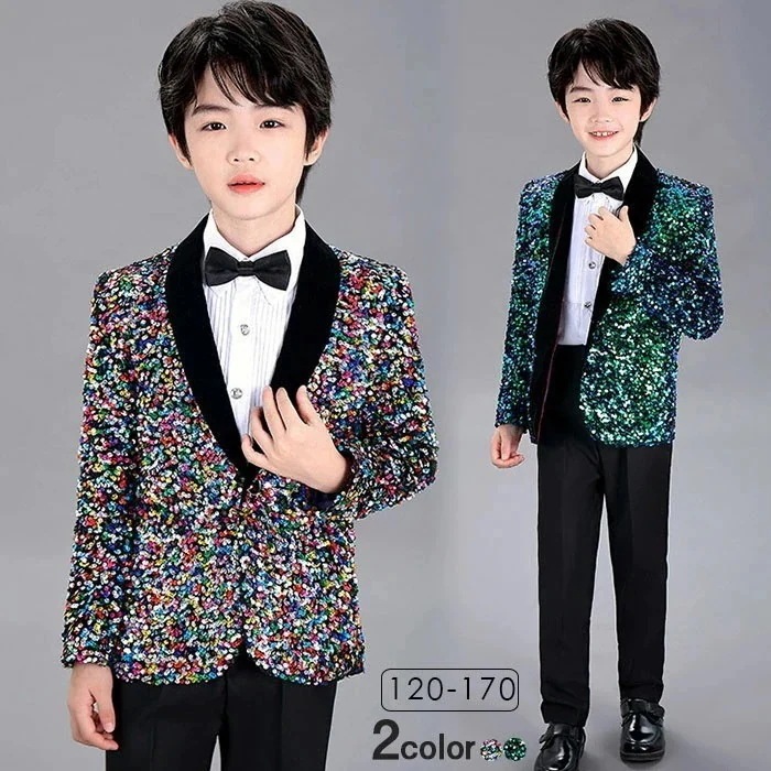 スパンコール ジャケット 子供 蝶ネクタイ付き キラキラ 色違いスパンコール おしゃれ 新年 結婚式 発表会 ステージ衣装 ダンス衣装 舞台衣装 子供服 ダンス衣装 120 130 140 150 1
