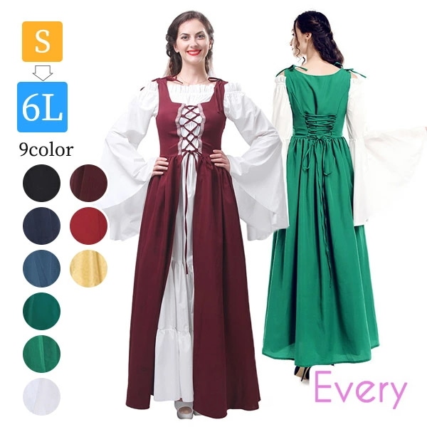 貴族服ドレス 中世 ヨーロッパ 中世庶民 ゴシック様式 メイド ビクトリア風 衣装 貴婦人 ステージ 学園祭 文化祭 コスチューム クリスマス ハロウィン S M L XL 2XL 3XL 4XL 5