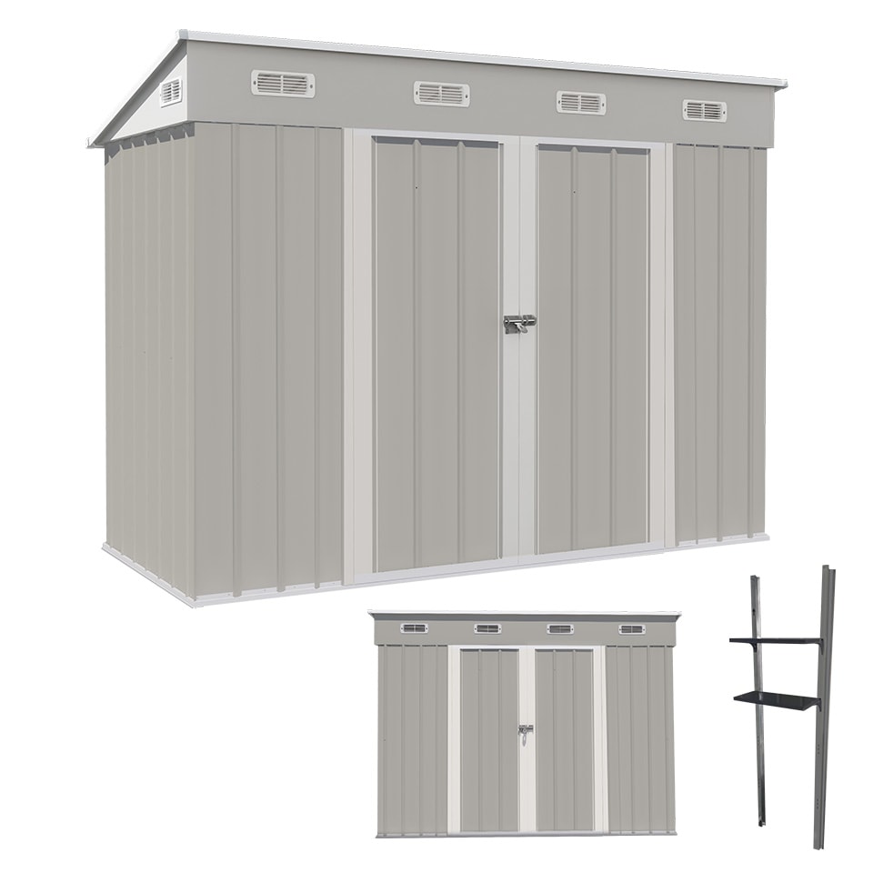 送料無料 人気商品【可動棚付き】物置 屋外 スチール 倉庫 床材補強フレーム付き 戸外収納庫 幅270*奥行き126*高189 物置き おしゃれ 大型 収納庫 屋外物置 防さび ベランダ 防水 ドア