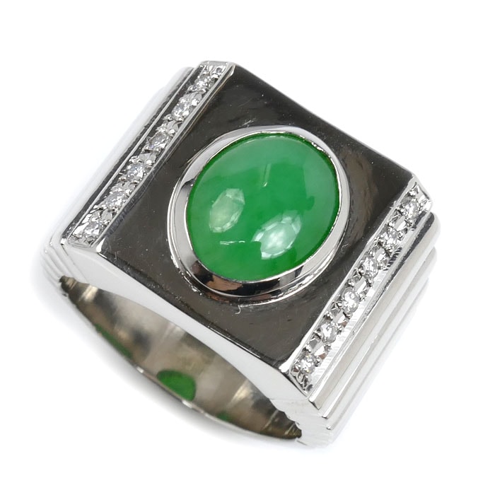 Pt900プラチナ リング・指輪 ジェダイト3.568ct ダイヤモンド0.21ct 20.5号 45.2g メンズ 中古 美品