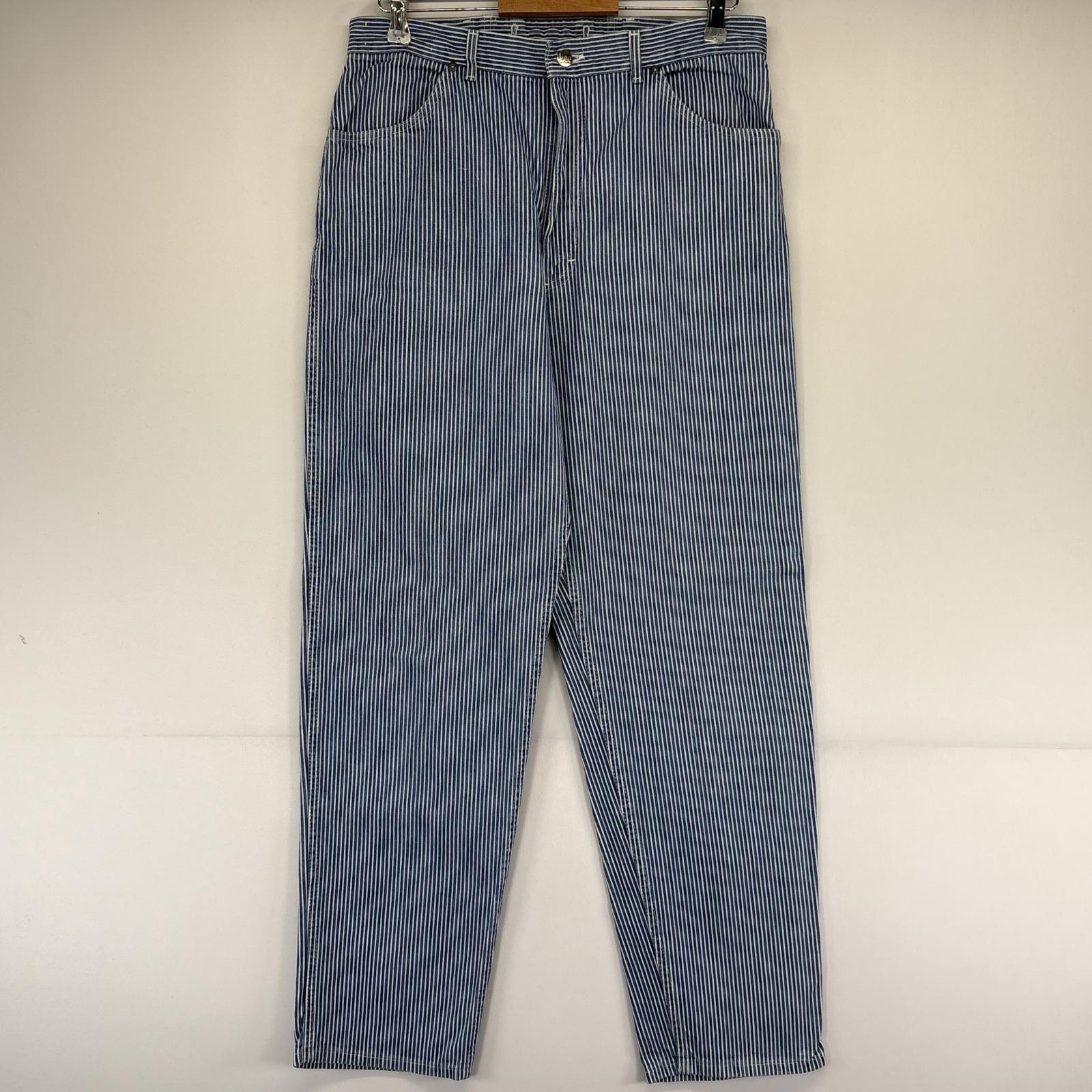 古着 90s/90年代 USA製 デニム パンツ 90s デニムパンツ ストレート 大きいサイズ ロゴ W36×L32 ブルー系 ヒッコリー メンズ
