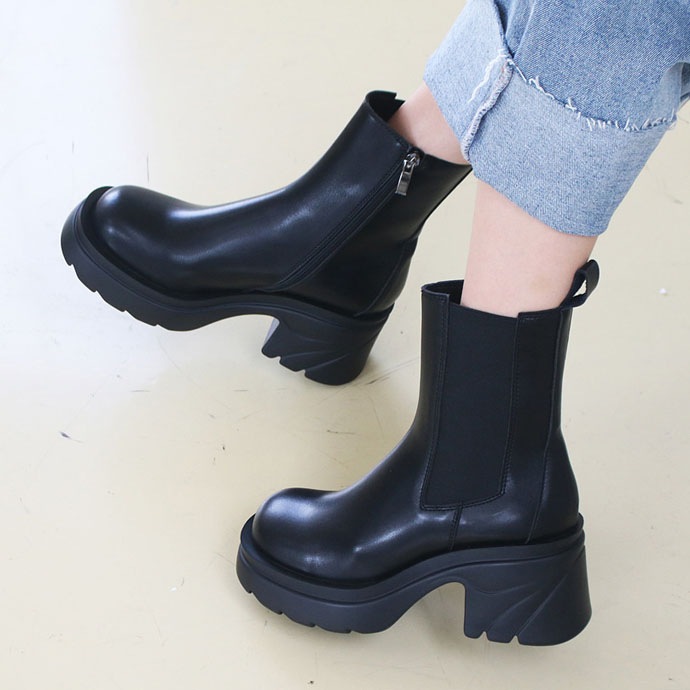 履き脱ぎ楽ちん ファスナー付き ワンサイドゴア デイリー ショートブーツ
