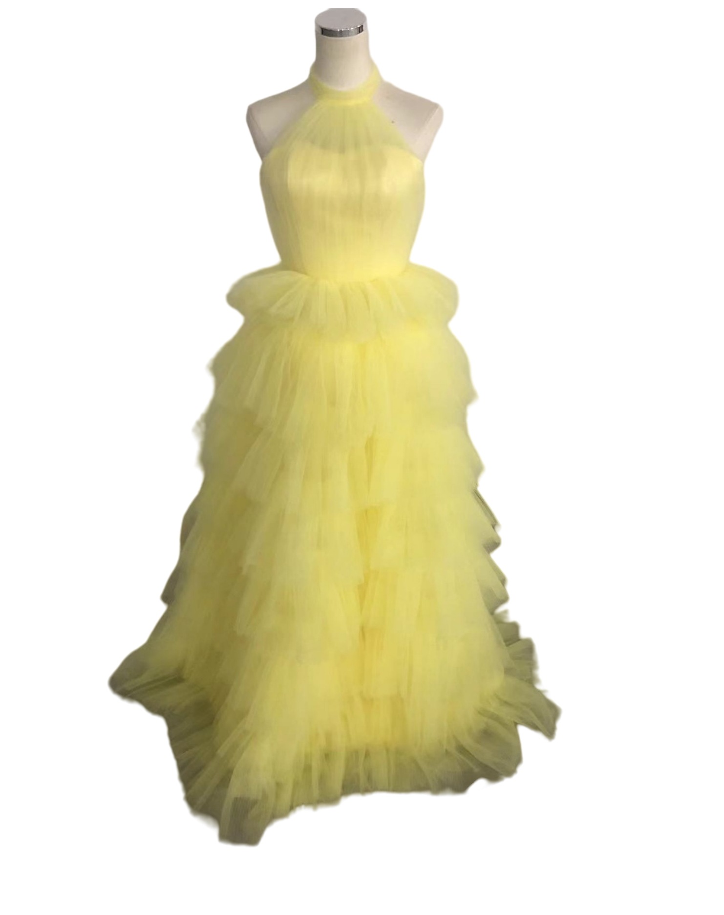 大好評中！イエロー カラードレス ホルターネック 柔らかく重ねた  