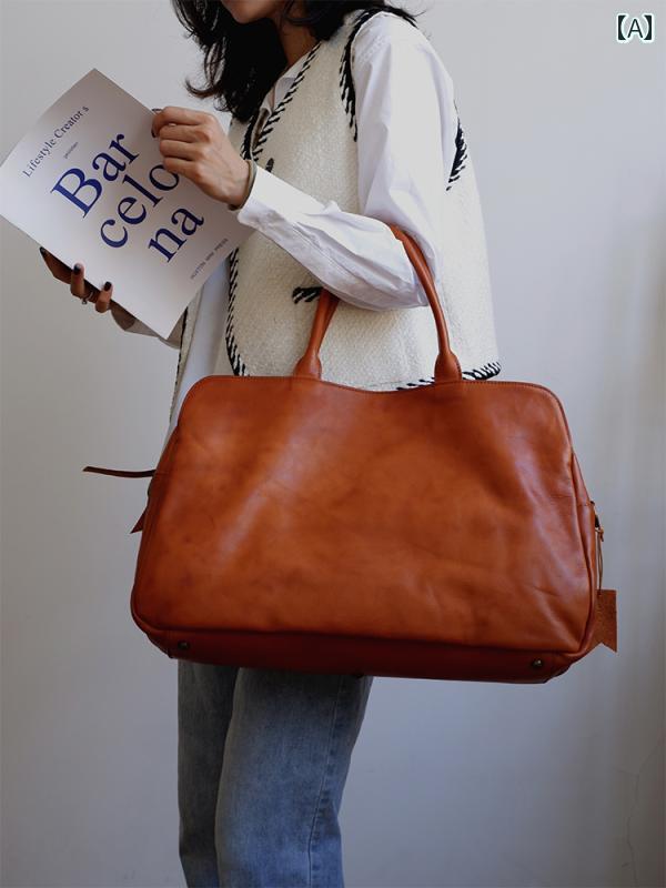 旅行　バッグ　ハンドバッグ植物 なめし 牛革 ソフト レザーバッグ大容量 通勤 ポータブル トラベル バッグ フィットネス 出張 荷物 メンズ レディースの