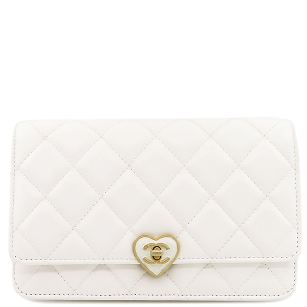 シャネル CHANEL チェーンウォレット マトラッセ チェーンショルダー ラムスキン ホワイト ゴールド金具 白 ハート AP3285 ランダムシリアル 【箱】【中古】