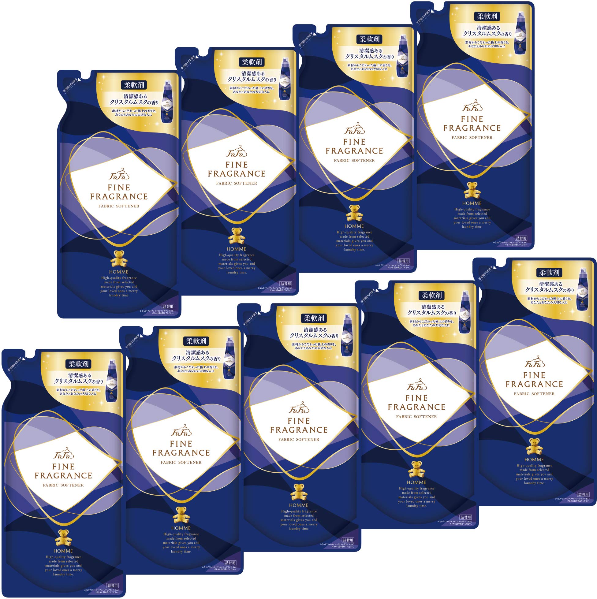 【まとめ買い】ファーファ ファインフレグランス 濃縮柔軟剤 オム (homme) 香水調クリスタルムスクの香り 詰替用 500ml【×9個】