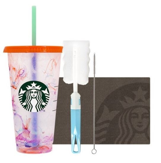 スターバックスマーベルコンペティカラーチェンジングリユーザーブルコールドカップ+洗浄ソールギフトセット