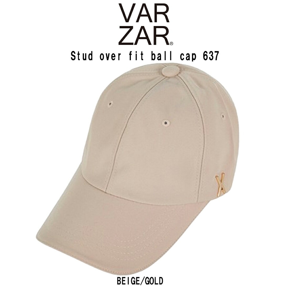 VARZAR キャップ 帽子 ワンポイント ロゴ スタッド オーバーフィット ベージュ ゴールド ユニセックス Stud over fit ball cap 637 韓国輸入品