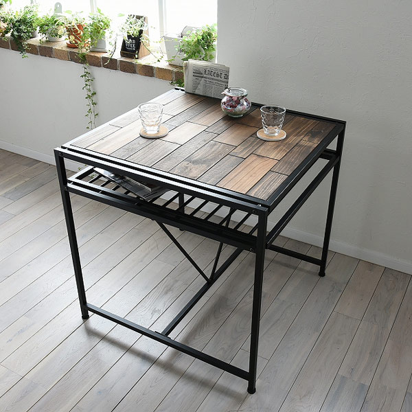 ダイニングテーブル 食卓 天然木 スチールフレーム GRANT 幅75cm テーブル 食卓テーブル リビングテーブル ダイニング 2人用 二人用 マガジンラック付き 収納ラック スタイリッシュ