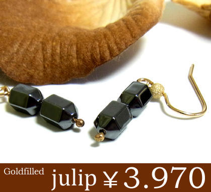今だけ送料無料julipヘマタイト14Kゴールドフィルドピアス/ラウンド/アメリカン/ハンドメイド/