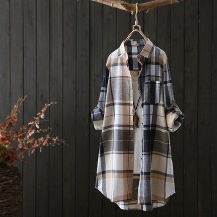 トップス シャツ ブラウス ロング ロング丈 袖あり 長袖 襟付き スタンドカラー チェック チェック柄 かわいい 大人可愛い きれいめ シンプル カジュアル 大人 おしゃれ お洒落 大人女子