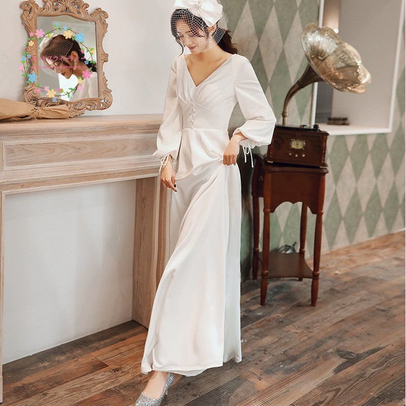 長袖 二次会安い 白 結婚式 フォーマルドレス 秋冬 ブライダル 披露宴 花嫁 お呼ばれ aラインド 7,321円