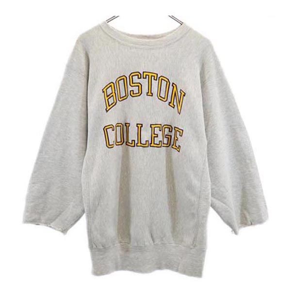 90s 刺繍タグ REVERSE WEAVE リバースウィーブ 長袖 スウェット トレーナー XL グレー系 袖カットオフ カレッジ メンズ