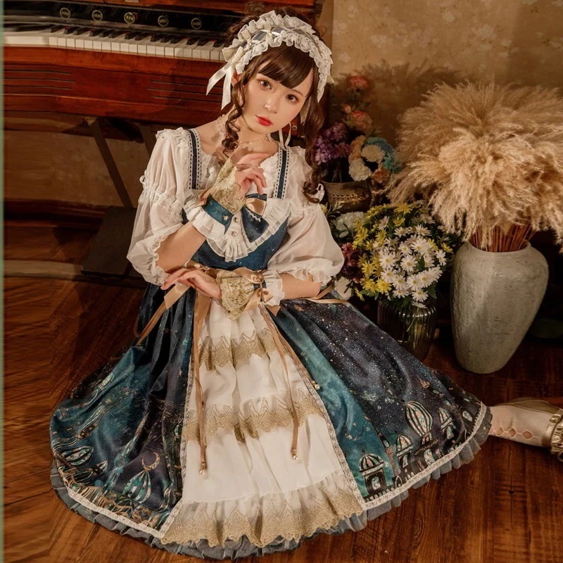 魔法のランプの夜ロリータスカート Jsk 宮殿風レトロエレガントロングスカートロリータドレス 母の日