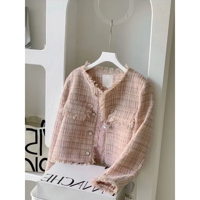 （細工が凝っている）春と秋の製品ハイエンドデザインニッチと美しいストリートフライドフランスの有名人xiaoxiangスタイル女性用ピンクの短いジャケット