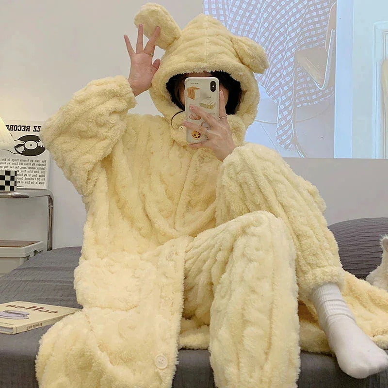 パジャマ 二点セットルームウェアウォーム裹起毛 厚手 秋冬ホームウェア 快適ルームウェア 冬モコモコパジャマ