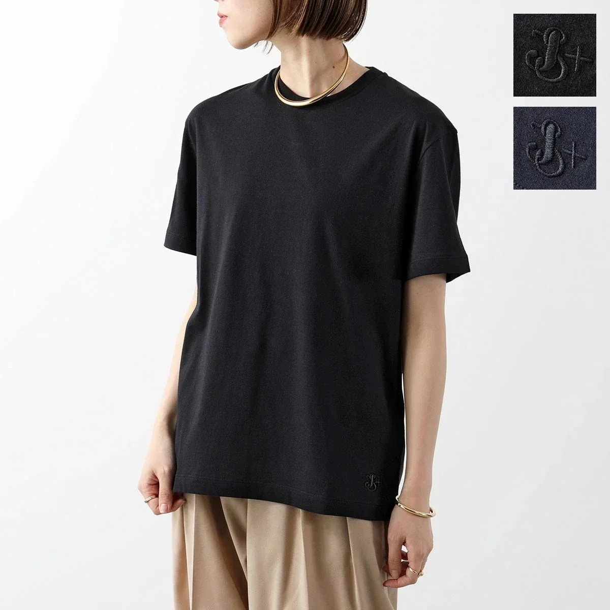 JIL SANDER+ ジルサンダー プラス Tシャツ J40GC0003 J45054 レディース 半袖 カットソー ロゴT 刺繍 カシミヤ混コットン クルー