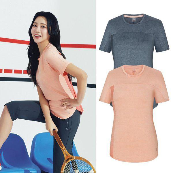 女性夏冷感メッシュラウンド半袖Tシャツメトリック(女) KVT4948W