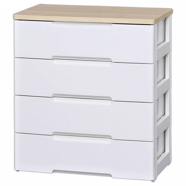 アイリスオーヤマ HG-724 ウッドトップチェスト 幅73cm×4段 (ホワイト/ナチュラル) HG724