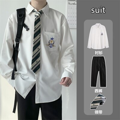 DK制服男フルセット春季学院風ゆったり長袖白シャツ刺繍夏女子学生JKクラス服
