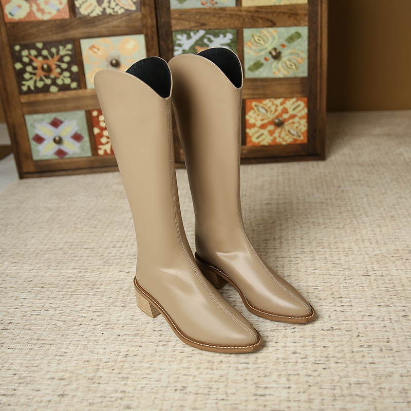 3321-8 秋冬新作 ポインテッドトゥ 太ヒール ファッションブーツ レディース バックジッパー ロングナイトブーツ 膝下