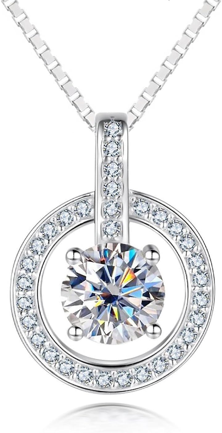 ネックレス レディース ジュエリー モアッサナイト 1カラット ペンダント シルバー925 5層プラチナコーティング お祝い ギフト 誕生日 BOX( Colorgrade：D)