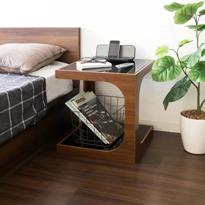 サイドテーブル ガラス天板 ソファ ベッド ST-402-BR ブラウン