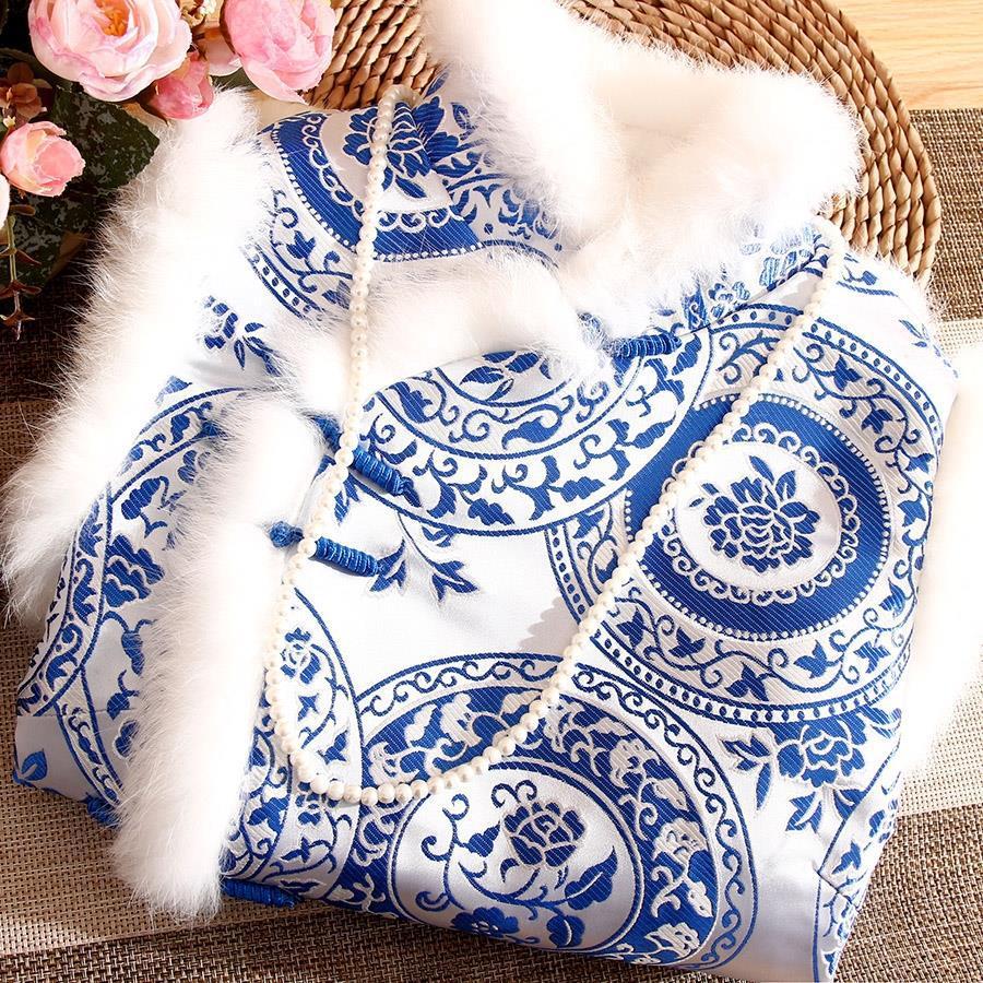 綿入りベスト 冬 レディース服 新作 スタンドカラー 青花磁 ジャガード 新作登場 スリムフィット ショート丈 綿入れ トップス