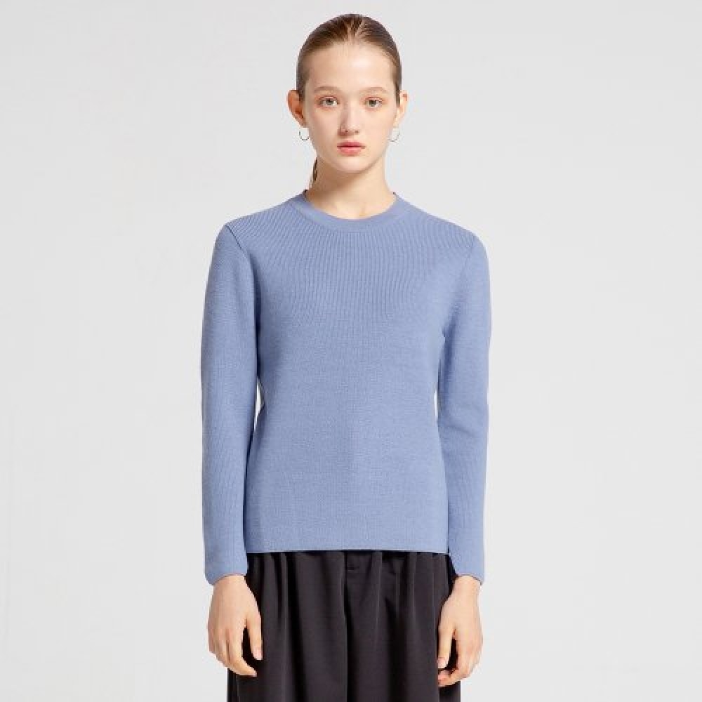 ヴィアボンデヴィア 100% ウールソフトラウンドネック（ブルー）