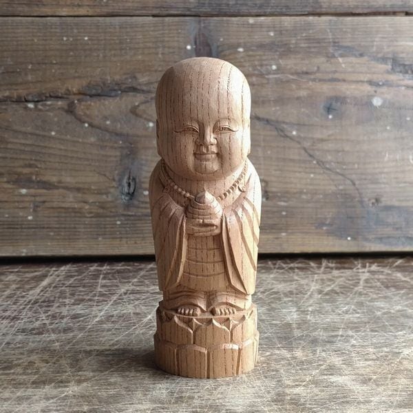 オブジェ 置き物 インテリア雑貨 家具 インテリア ケヤキ材 丸地蔵 13cm 工芸品 木彫品