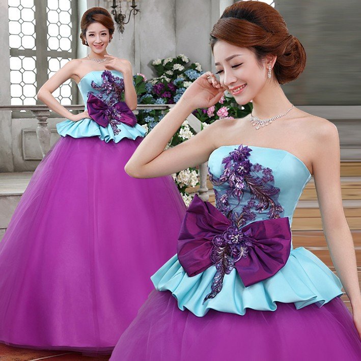 カラードレス ウェディングドレス 演奏会用ロングドレス ラベンダー 結婚式 二次会 コンサート　発表会 ピアノ パープル