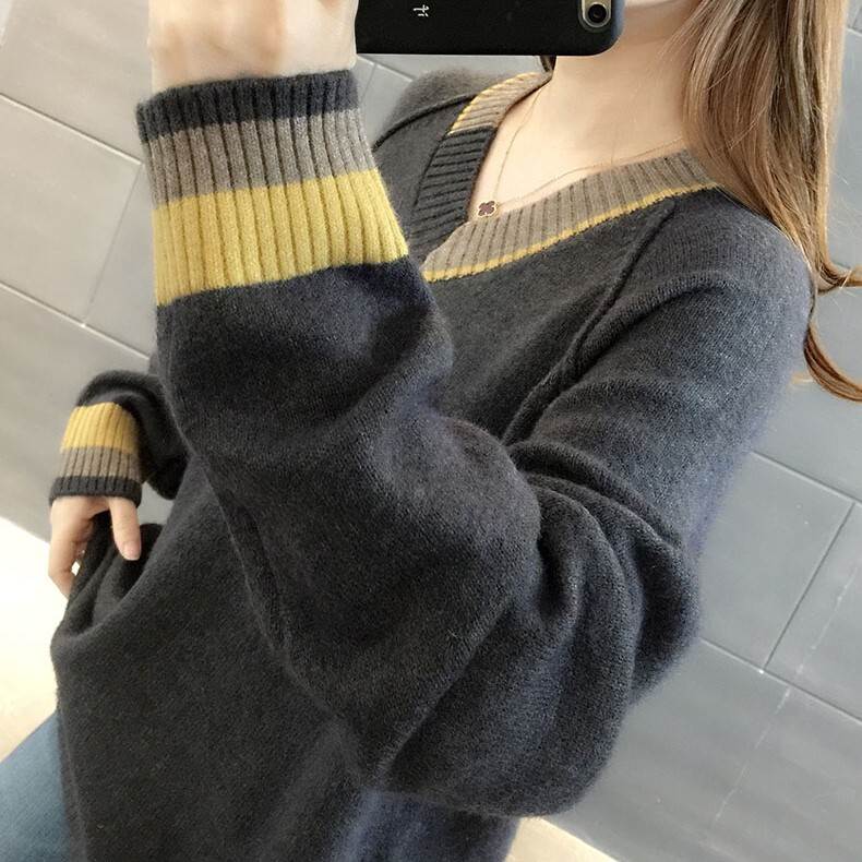 トップス ニット セーター プルオーバー 長袖 Vネック ミディアム丈 オーバーサイズ ワイド 個性的 フリーサイズ 黒 ベージュ コーヒー 青 かわいい 大人可愛い カジュアル 大人 おしゃれ マニ