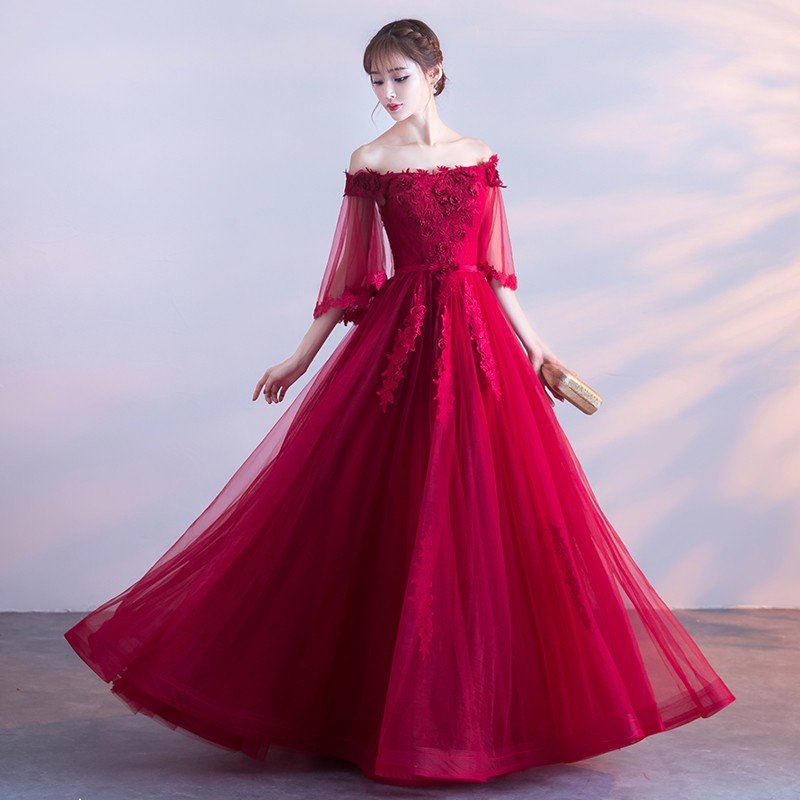 カラードレス 長袖 演奏会 ロング 安い パーティードレス 二次会 結婚式 イブニングドレス 披露宴 フォーマルドレス 花嫁 カクテルドレス 赤 大きいサイズ