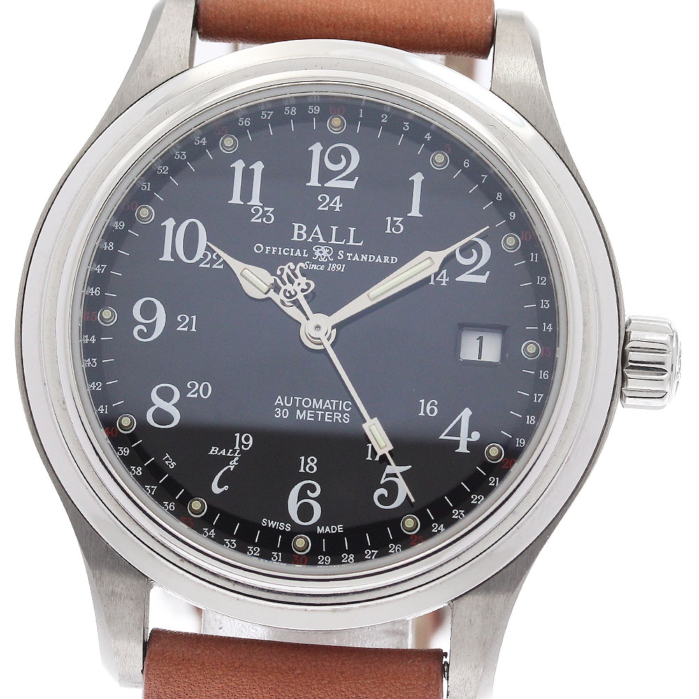 ボールウォッチ BALLWATCH NM1038D-L9J-BK トレインマスター デイト 自動巻き メンズ 良品 箱・保証書付き_940063【中古】