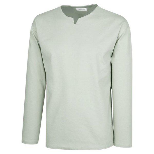 メンズ ソリッドブント Vネックインナー長袖Tシャツ RB-TSA-Q008-カーキ