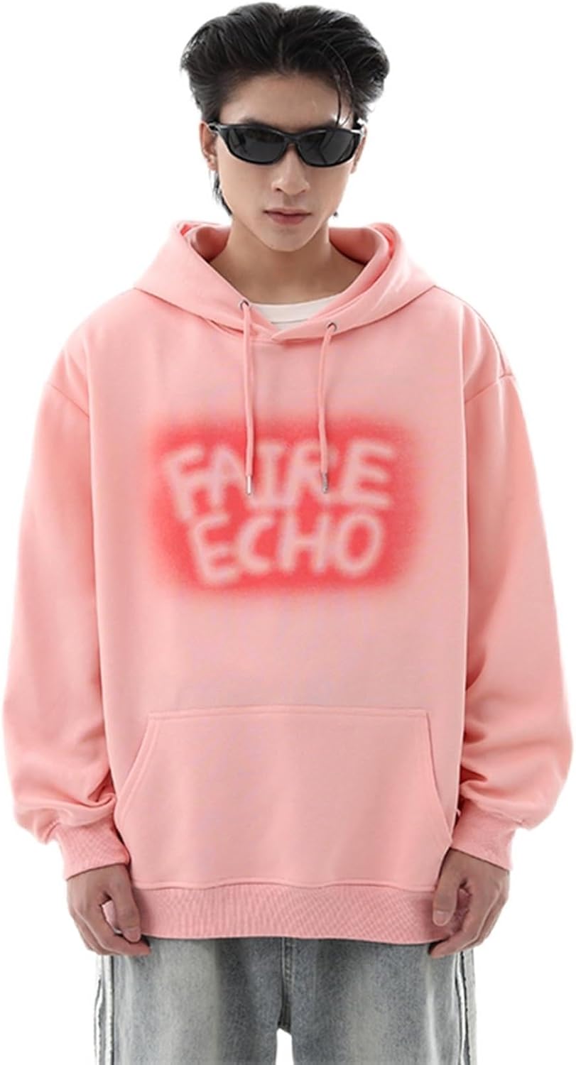 パーカー 英語柄 ピンク フルオーバー 長袖 メンズ フード付き レディース トレーナー ドローストリング付き スウェット 春秋 冬服 ビッグサイズ 肌触りがいい レトロ シンプル ペアルック 日常