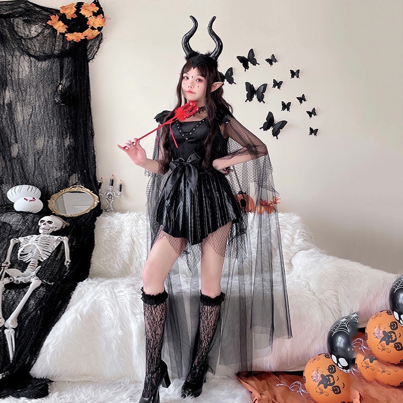 ハロウィン大人用コスプレ衣装 ブルデーモンクイーンコスチューム 小悪魔バットダークビューティーガールコスプレ衣装