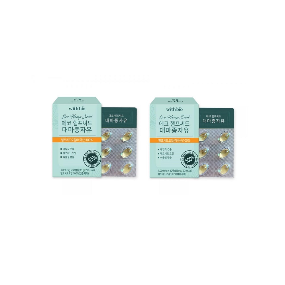 韓国-K MEAL-有機農 純粋大麻種自由 エコハンプシード 大麻種自由 1000mg x 30カプセル x 2-K FOOD