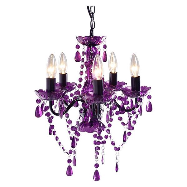 シャンデリア 照明器具 約幅38×奥行38×高さ45cm 5灯 パープル スチール アクリル樹脂 組立品 リビング ダイニング