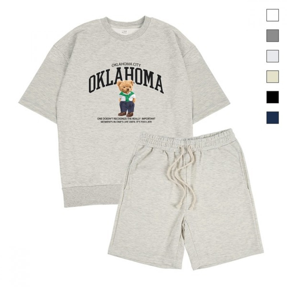 [Paul＆Paul] オクラホマベアベーシックオーバーフィット半袖スウェットシャツショーツセット
