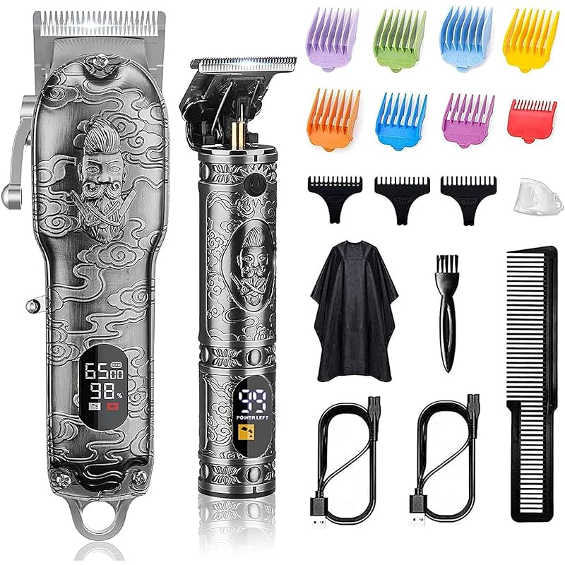 GSKY 電動バリカン ヒゲトリマー ヘアカッター バリカンセット 防水 USB充電 低騒音 散髪用コードレス 精密彫刻T字 充電と注油提示 メンズ 子供 家庭 業務 ショートヘア用 日本語説明書付き